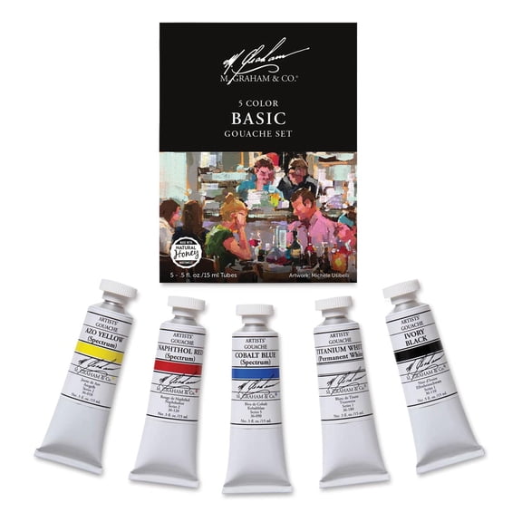 M. Graham Artists' Gouache - Set of 5, Basic Set, 15 ml Tubes