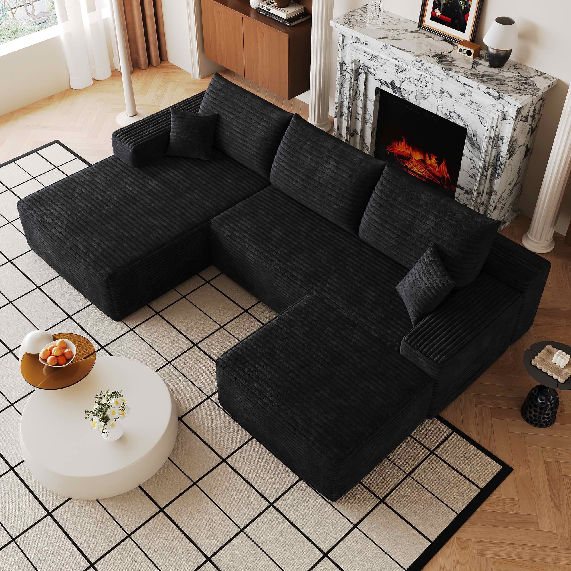 MAYEERTY 107 Inch L‑Shape Cloud Sectional Couch with Chaise, Modern Modular Deep‑Seat Sofa, Plush Corduroy Upholstered Couch, No Assembly Required for Living Room Bedroom Apartment