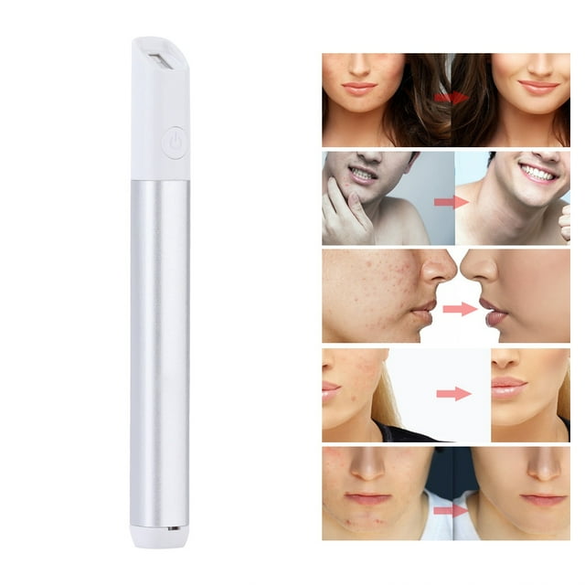 Stylo de Traitement Électrique Lumière Rouge Bleue LED Dispositif de Réparation des Marques Soin du Visage Gris Argenté