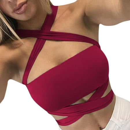 

Womens Tank Casual Women s Wild Style Off The Shoulder Crop Tops Sequins Strapless Bra Tank Vests Red L