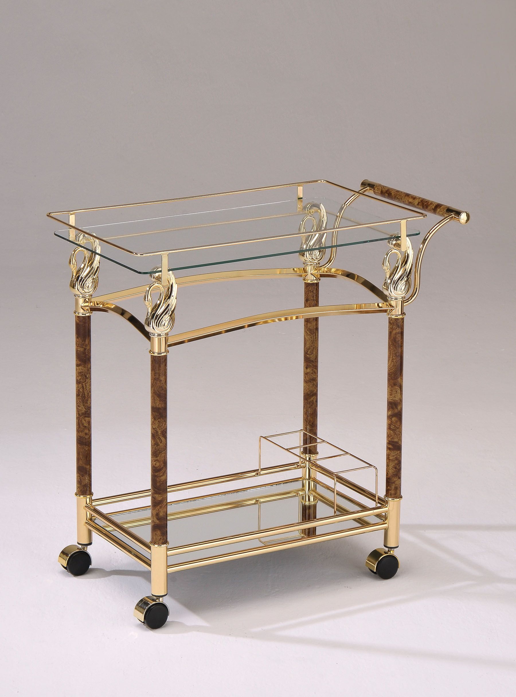 Helmut 31" Gold Plated and Clear Glass Bar Cart with Storage
