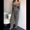 thumbnail image 4 of Conjuntos de Dos Piezas de Otoño para Mujer, Camiseta de Larga con Cuello en V y Pantalones Anchos, Conjuntos de Chándal Informal. Gris Oscuro L, 4 of 6