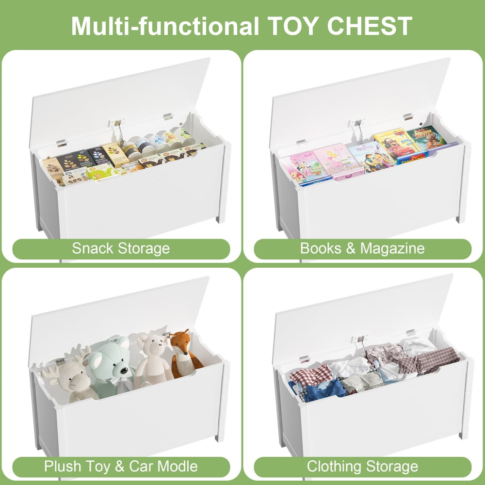 Kids Wooden Toy Chest, 2 In 1 Large Toy Storage Truck Bench with Flip-Top Lid, 2 Safety Hinges & Groove Handle, Toddler Big Toy Box for Playroom & Bedroom, Gift for Boys Girls Age 3+ (White)