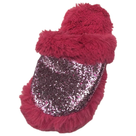 Girls Plush Fuzzy Pink Sparkle Slippers Scuffs House Shoes 1-2