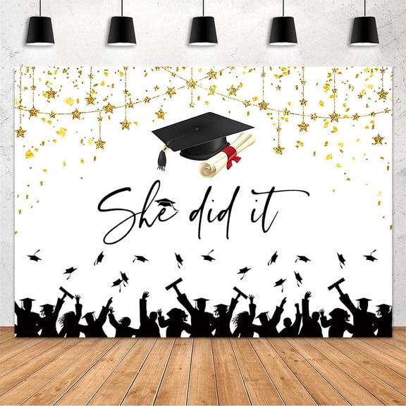 She Did It Graduation Backdrop Congrats Grads She Did It Photography Background Graduation Party Decorations Banner for Girl Gold Star Graduation Party Decor Poster Photo Booth Props