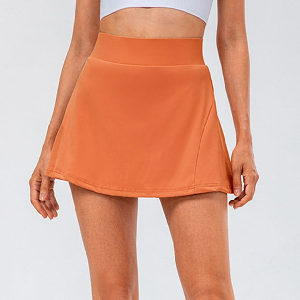 Summer Savings Clearance PEZHADA Gym Shorts Women Tennis Skirt Women s Fake Two piece Running Casual Summer Sports Exercise Cycling Shorts Gym Yoga Pleated Skirt Tennis Skirt with Pockets Orange L Wal...
