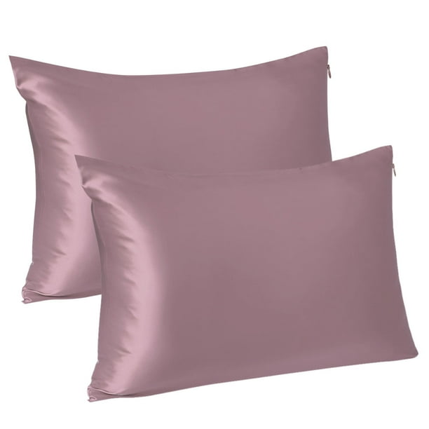 2 Pack 22 Momme Mulberry Silk Pillowcases with Zipper Mauve Standard