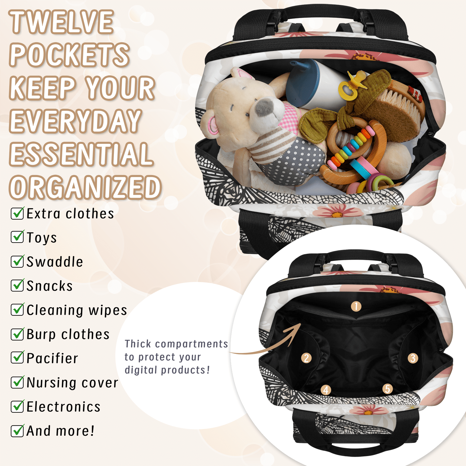 Diaper Bag Backpack,Multifunction Baby Travel Bag with USB Charging Port,Insulated Pocket,Stroller Straps,Maternity Backpack
