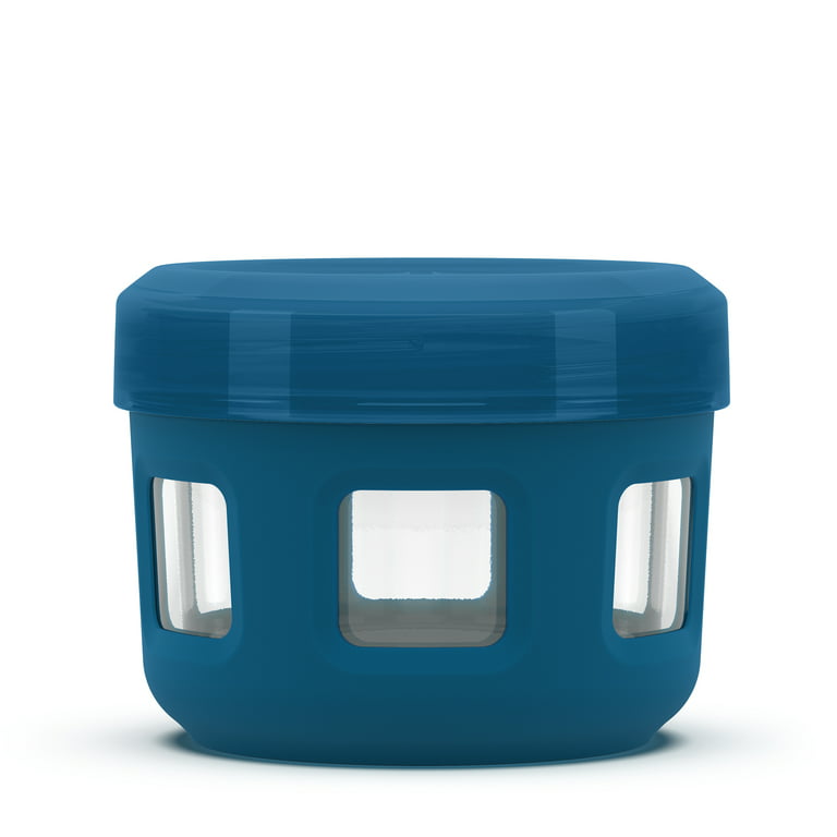 Ello Duraglass Reusable Glass Condiment Containers with Leak Proof Plastic Lid, 4 oz, Set of 3