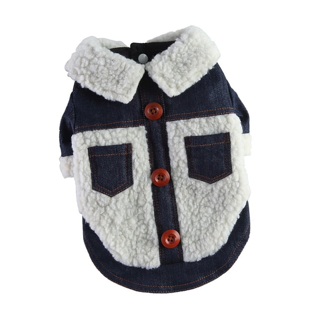 Moda Denim Fleece Winter Warm Dog Coat Suministros para mascotas Ropa de otoño e invierno para perros Ropa para perros Abrigos para clima frío para Sunnimix Chaqueta de perros
