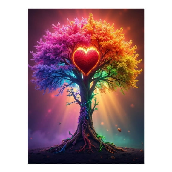 Diamond Art Kit for Adults, Tree Of Vibrant Heart Colors Diamond Painting for Adults Beginners, DIY Diamond Art Painting Kits, 5D Diamond Painting Crafts for Home Decor 12x16 Frameless