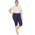 thumbnail image 2 of Stretch Is Comfort Women's Plus Size Ribbed Knee Length Leggings Navy Blue 3X, 2 of 7