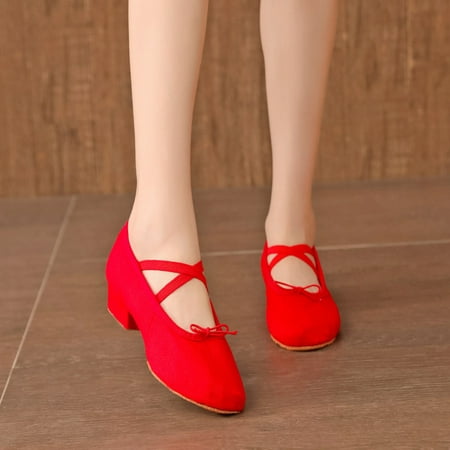 

Women s Ballet Shoes with Low Chunky Heel Ballet Slipper Soft Dance Shoes