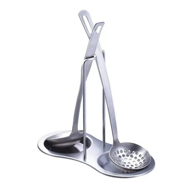 Amdohai 430 Stainless Steel Spoon Rest Utensils Holder Soup Ladle Rest Double Spoon Storage Rack Organizer for Home Kitchen