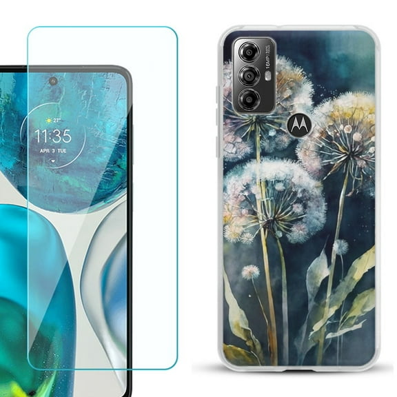 OneToughShield ® for Motorola Moto G Play 2023 Shockproof Fashion Phone Case, with Tempered Glass Screen Protector - Dandelion Color