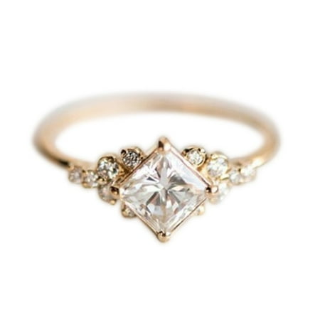 GeweYeeli Gold Vintage Square Zircon Ring Fashion Sparkly Crystal Rhinestone Studded Ring Wedding Jewelry