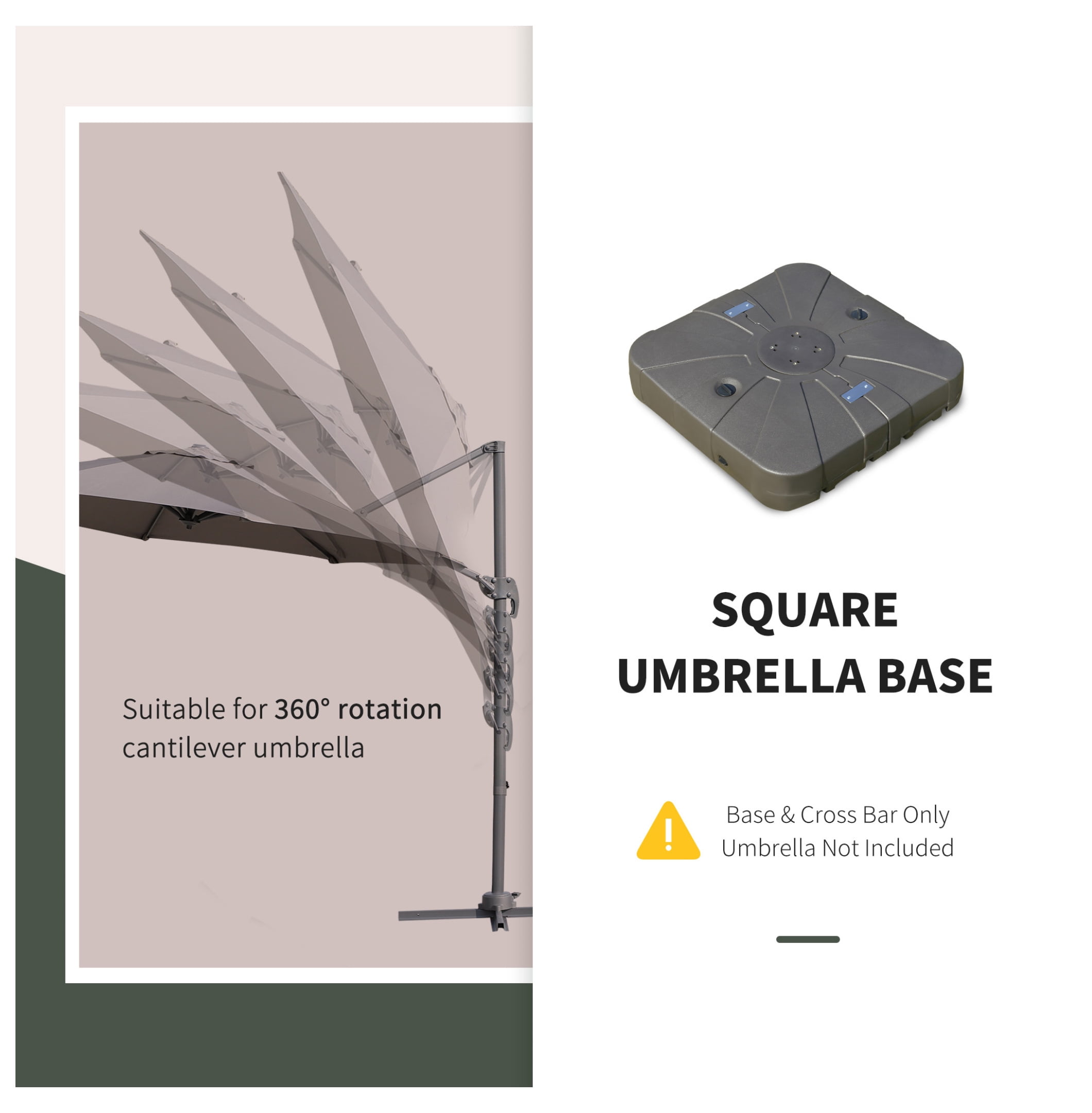 Square Cantilever Patio Umbrella Base with 4 Wheels for Easy Moving, Heavy Duty Umbrella Stand Weight, 330 lb Capacity Sand or 286 lb Capacity Water, Coffee