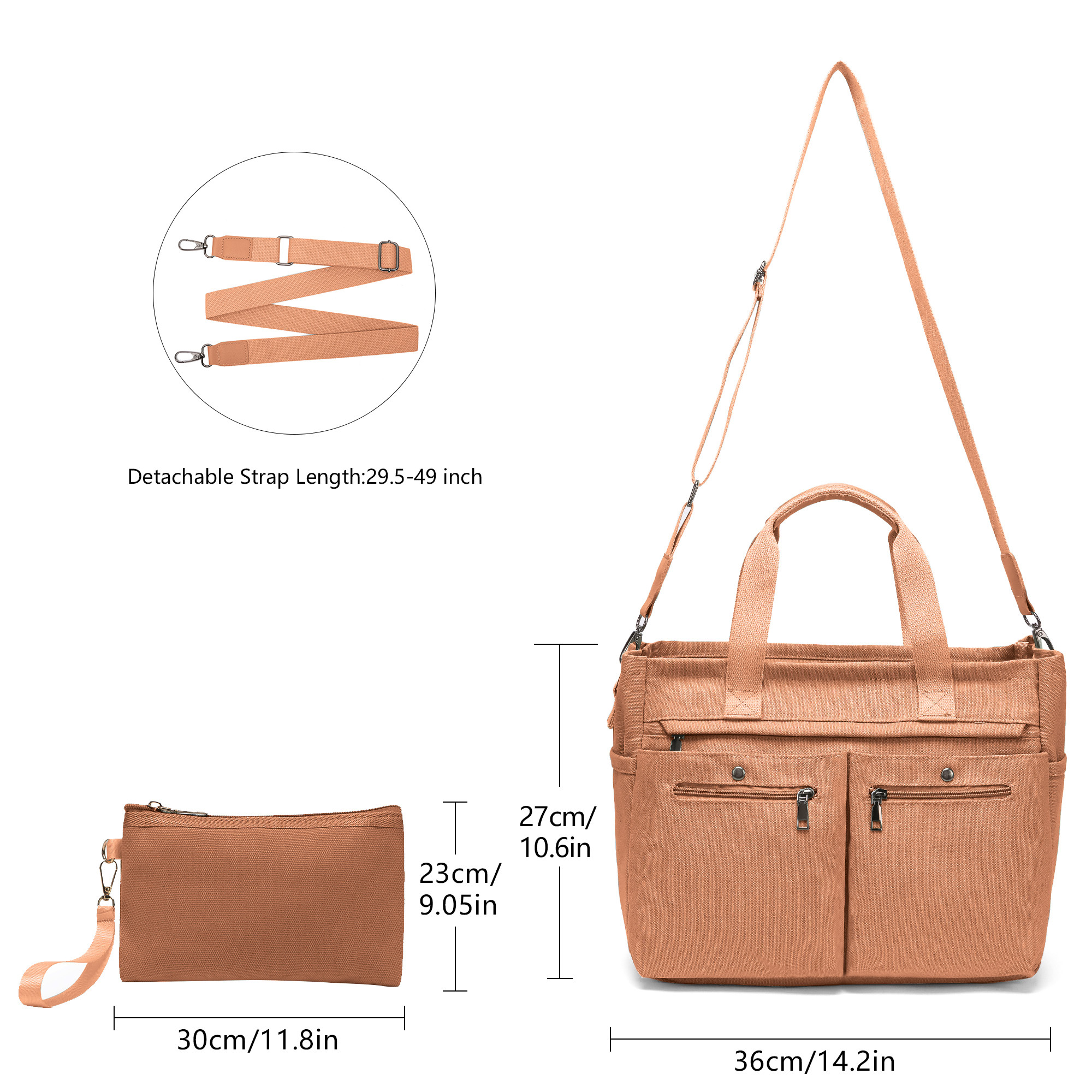 2pcs/Set Large Canvas Tote Bags for Women – Laptop-Friendly Work Totes with Crossbody/Shoulder Straps | Ideal for Travel, Gym & Daily Use
