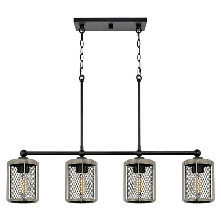 

Kira Home Walden 33 Farmhouse Island Light Metal Cage Shades Adjustable Hanging Height Gray Oak Wood Style Black