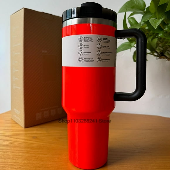 Handle Straw 40oz Vacuum Insulated Car Mug Lid Stainless Steel Double Wall Thermal Iced White Swirl Travel Cup for Stanleys