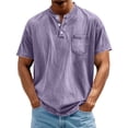 thumbnail image 2 of hotojiny Men's Henley Shirts Short Sleeve Button T-Shirt Vintage Tops Oversized Crew Neck Summer Shirt with Pocket Streetwear(Purple,Small), 2 of 6