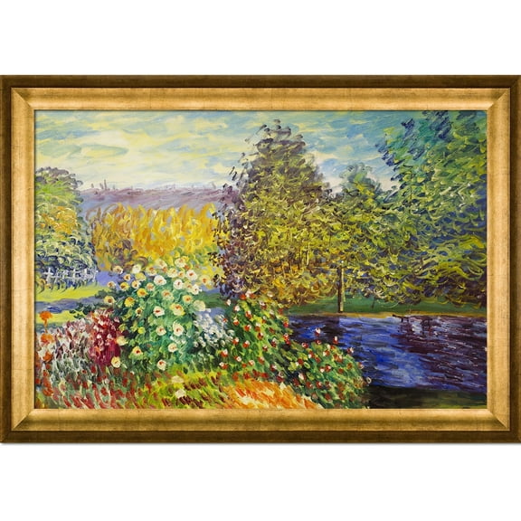 La Pastiche  Claude Monet 'Corner of the Garden at Montgeron' Hand Painted Framed Canvas Art