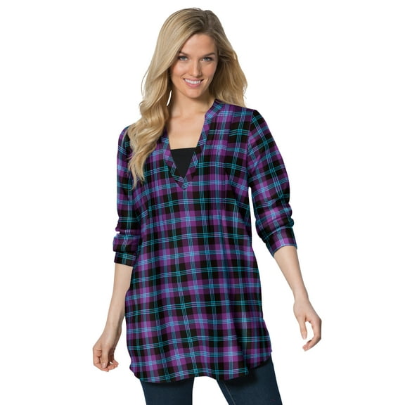 Woman Within Plus Size Flannel Tunic With Layered Look