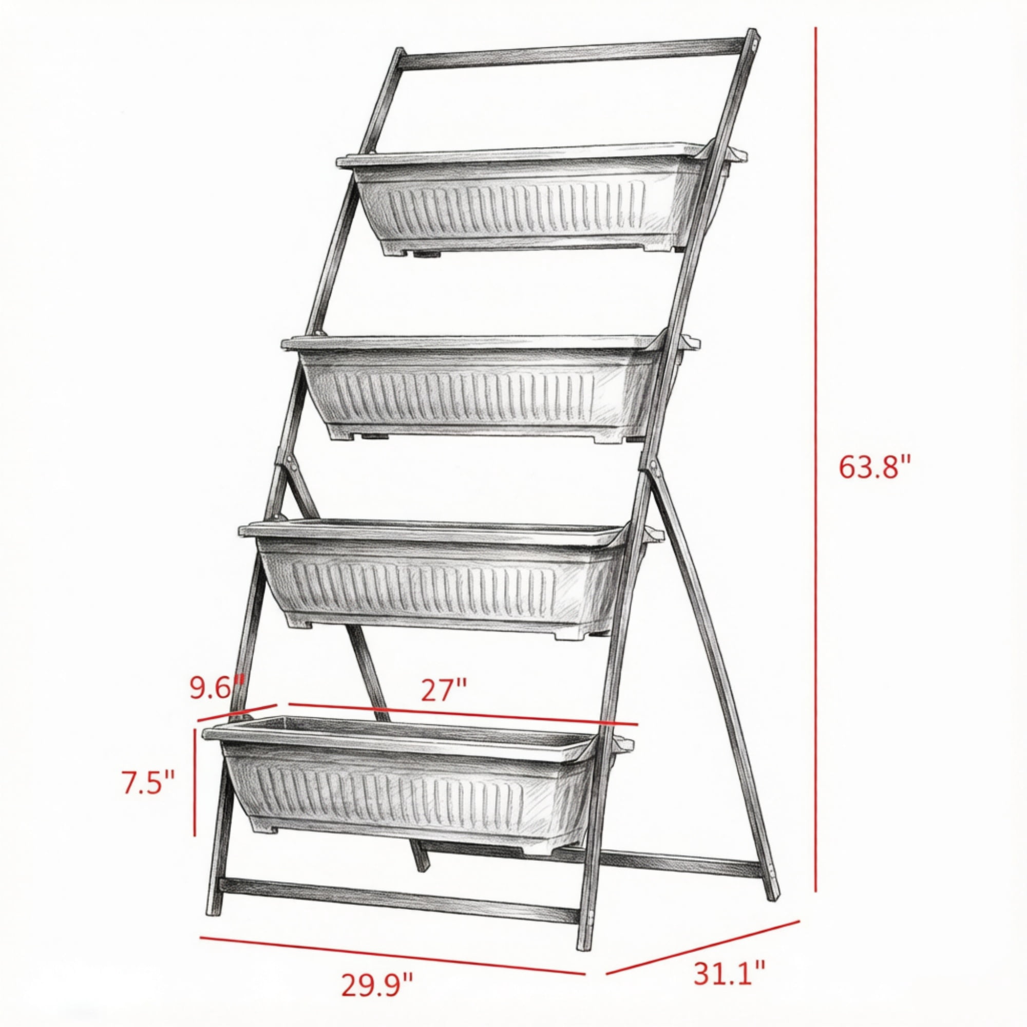 4-Tier Green Vertical Raised Garden Planter, Sturdy 4-Box Outdoor Plant Stand Grow Container for Plants