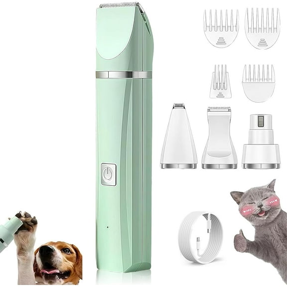 4 in 1 Electric Pet Grooming Kit - Hair Trimmer, Clippers, Nail Grinder for Cats & Dogs, Rechargeable Low Noise are Ultra-Quiet Operation, Waterproof