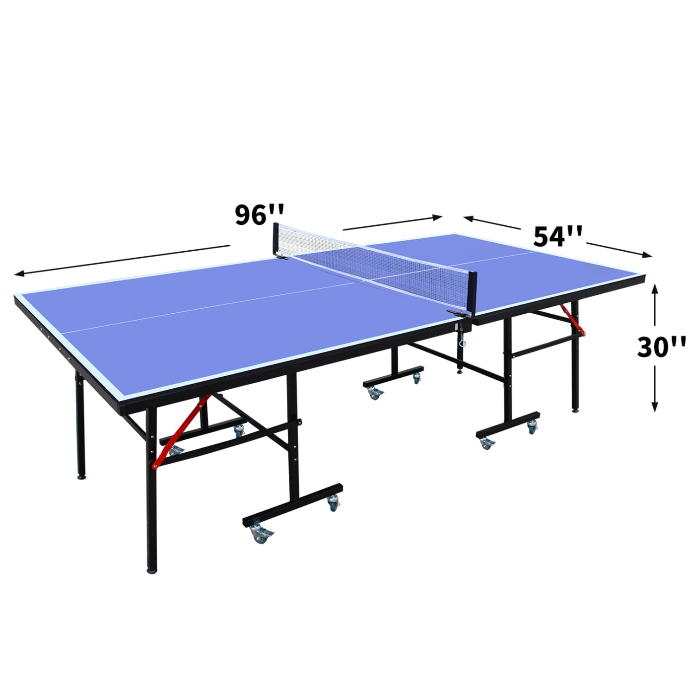 Regulation-Size Foldable Ping Pong Table Set with Steel Frame – 8ft x4ft Portable Table Includes Net, 2 Paddles, 3 Balls, Rotating Wheels & Compact Storage for Home/Office Use