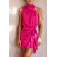 thumbnail image 3 of Vestido PRETTYGARDEN de satén sin mangas con cuello simulado y cinturón ajustable, talla pequeña, 3 of 8
