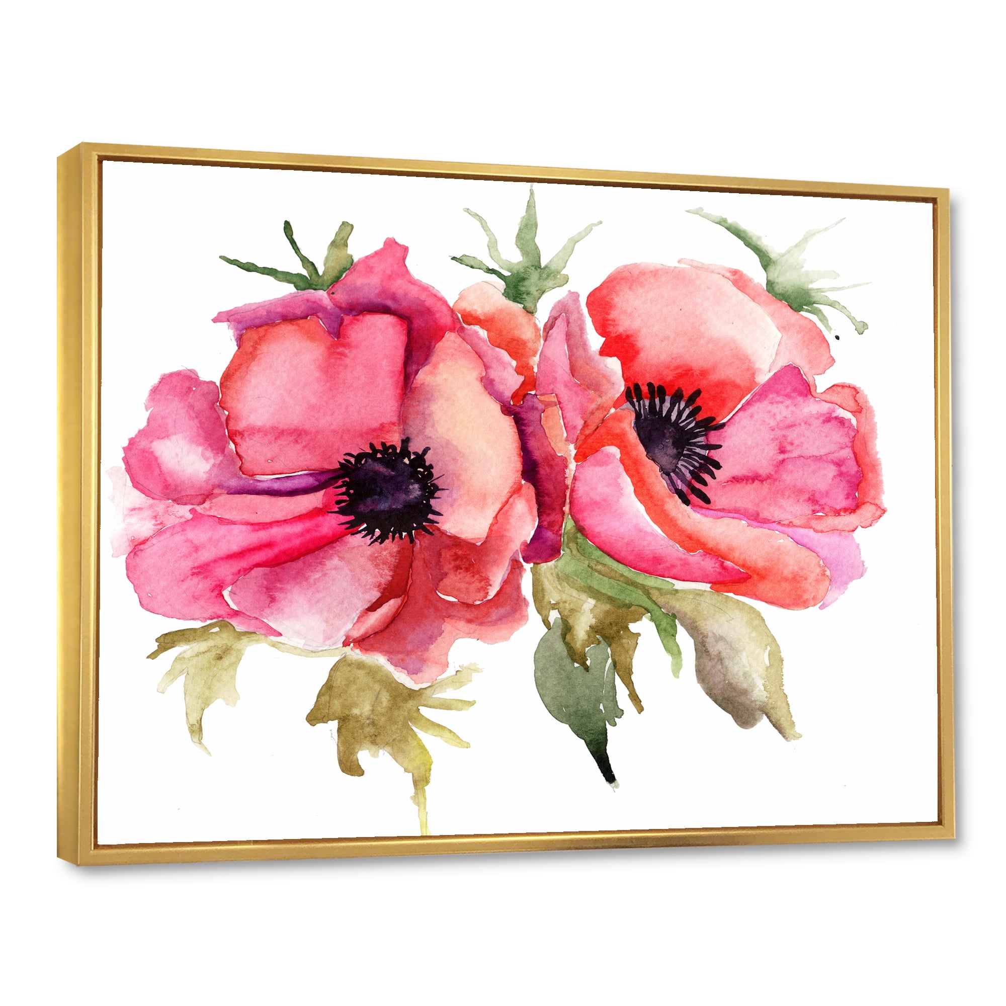 Designart 'Stylized Pink Poppy Flowers' Traditional Framed Canvas Wall Art Print