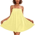thumbnail image 2 of MOJOGO Mini Dresses for Women Smocked Sleeveless Swing Dress with Cami Strap Summer Beach Vacation Outfits Yellow M, 2 of 9