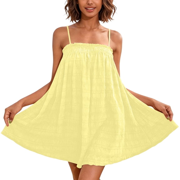 GUACER Women's Babydoll Sundress Summer Cami Mini Dress Textured Flowy Casual Dress with Adjustable Straps