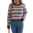 thumbnail image 3 of Suéter de Rayas con Bloques de Color para Mujer, Otoño-Invierno 2025, Cuello Redondo, Informal, de Punto Holgado. Rojo Vino XL, 3 of 9