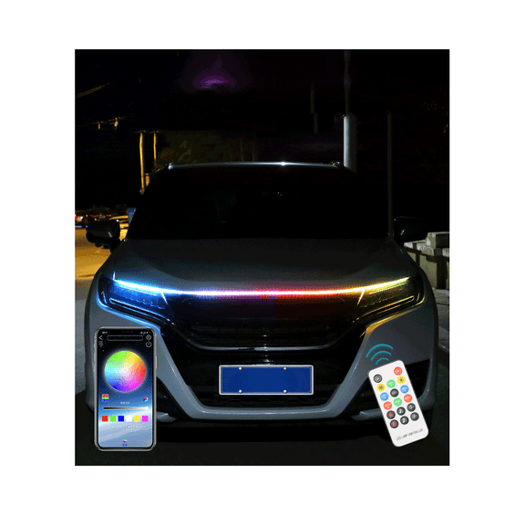 Car exterior LED strip Flexible car bonnet light strip phantom colour with color control waterproof daytime running light for car, SUV, truck 70 inch