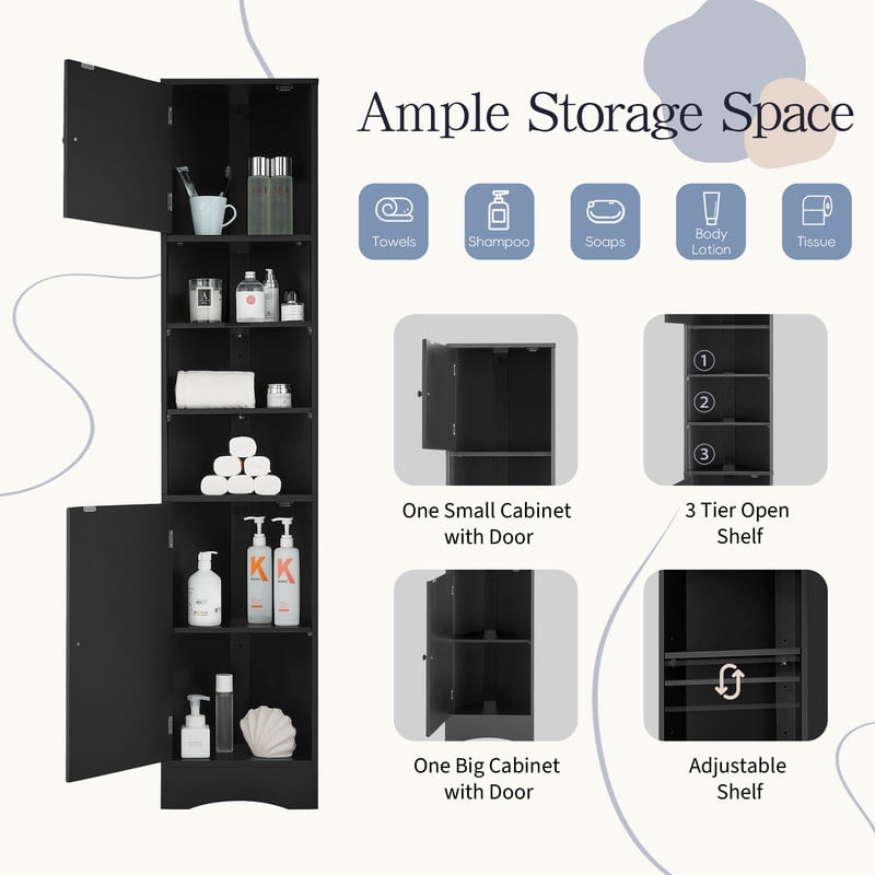 Triangular Corner Storage Cabinet with 2 Doors, Tall Bathroom Hutch Cabinet and Adjustable Shelves