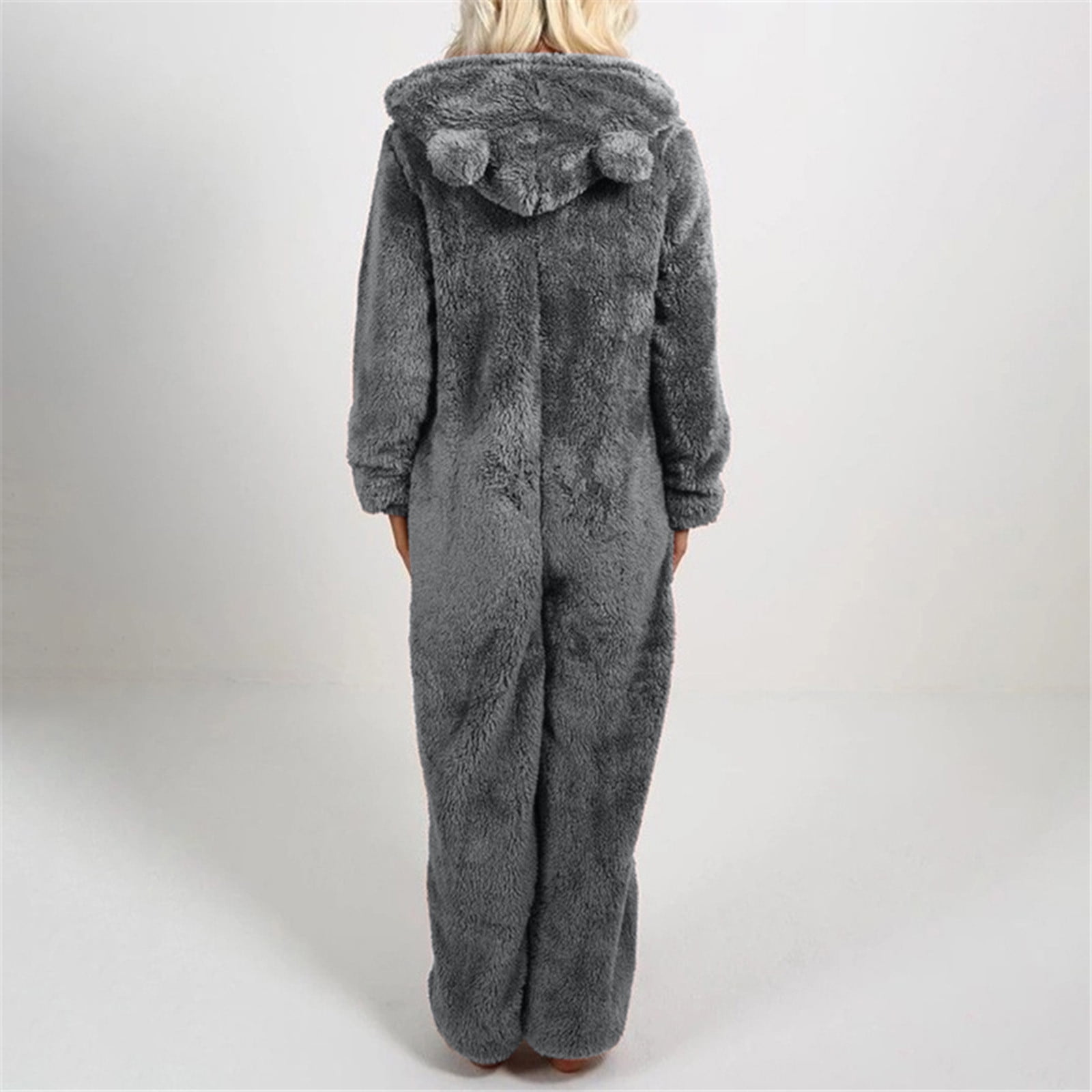 Feancey Fleece Jumpsuits Women Womens Plush Hooded Romper Sleepwear Sherpa Fleece Onesie Pajamas Cute Hooded One Piece Pjs Winter Thermal Loungewear Dark Gray S