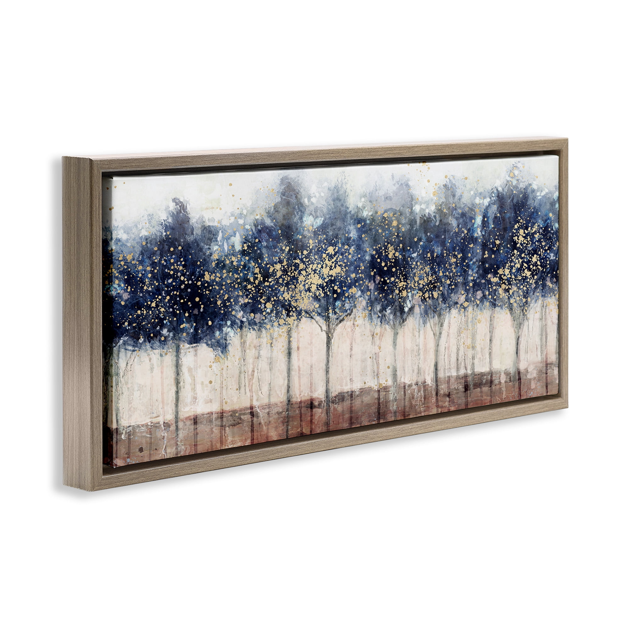 Stupell Industries Trees with Modern Splash Landscape Painting Brown Floater Framed Canvas Art Print Wall Art, 31 x 14