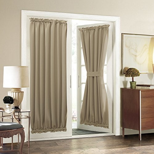Aquazolax Blackout French Door Curtain Window Treatment Cover For Privacy Heavy Duty Thermal Insulated Dry 54wx72l Sliding Glass Panels With Bonus Adjustable Tieback 1 Pair Taupe Khaki Com Aquazolax Blackout French Door Curtain, French Door Blinds Curtains