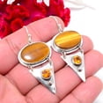 thumbnail image 3 of Yellow Tiger Eye - South Africa & Citrine Designer Handmade 925 Sterling Silver Earring 2.34" E83817, Christmas Gift, 3 of 4
