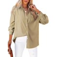 thumbnail image 1 of Camisa Astylish para mujer de gran tamaño a rayas con cuello en V, color caqui, 1 of 6