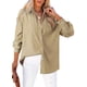 thumbnail image 1 of Blusa elegante para mujer, cuello en V, manga larga, a rayas, color caqui, 1 of 6