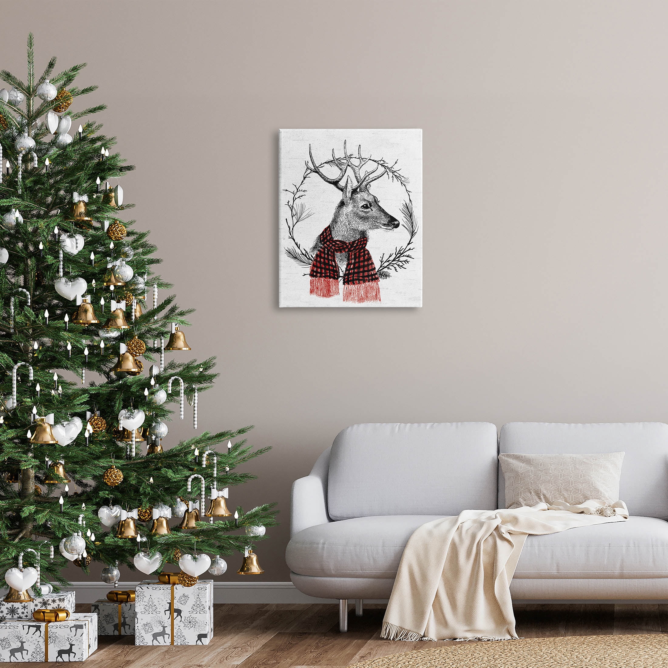 Stupell Industries Deer Winter Botanical Wreath Graphic Art Gallery Wrapped Canvas Print Wall Art, Design by Lettered and Lined