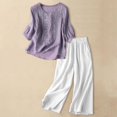 thumbnail image 2 of Summer Pants for Women Casual Embroidered Top Cotton Linen Long Pants Two Piece Set Womens Pants Casual & Wide Leg, 2 of 4