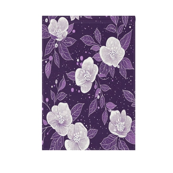 Purple and White Floral Pattern Garden Flag Double Sided Outdoor Banners Yard Flags for Garden Home Holiday Decorations