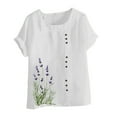thumbnail image 3 of Linen T-Shirts for Women Vintage Floral Graphic Short Sleeve Tops Round Neck Casual Loose T Shirts Summer Outfits 2025 Fashion, 3 of 4