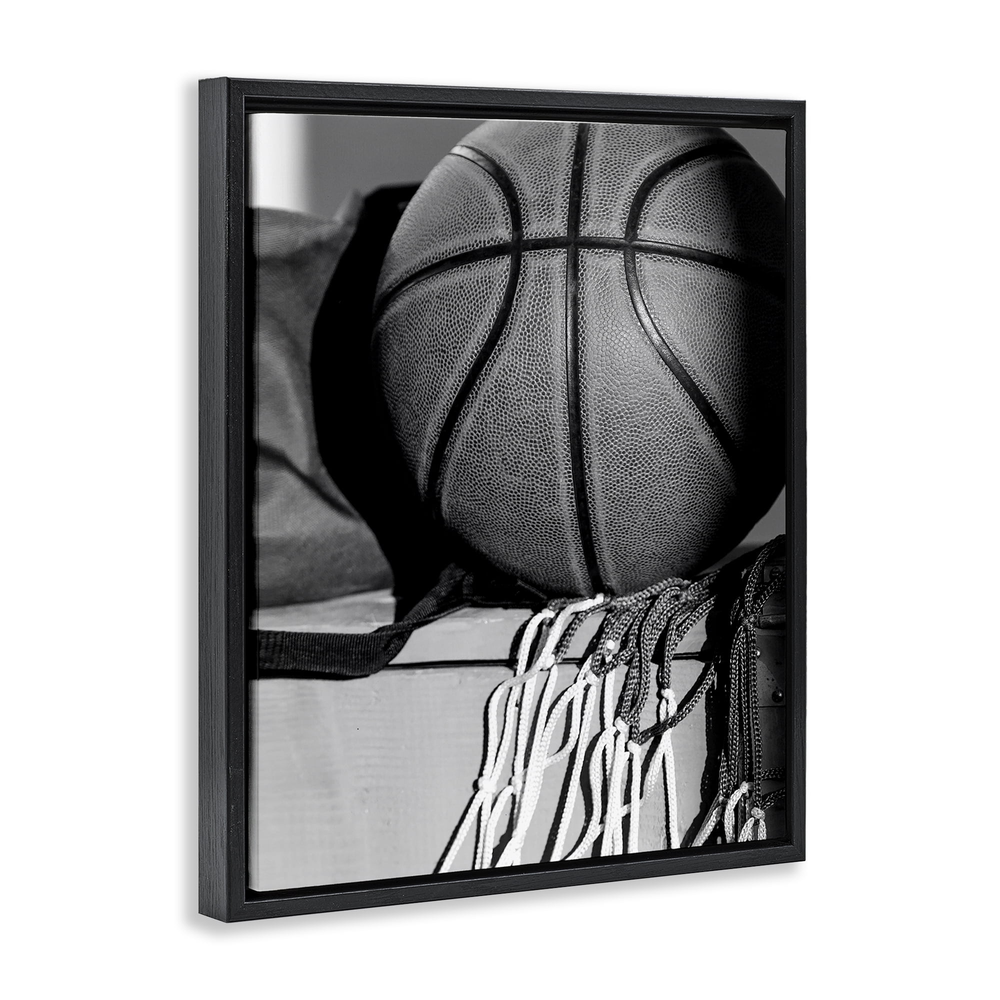 Stupell Industries Basketball Sport Still Life Sports Photography Black Floater Framed Canvas Art Print Wall Art, 25 x 31