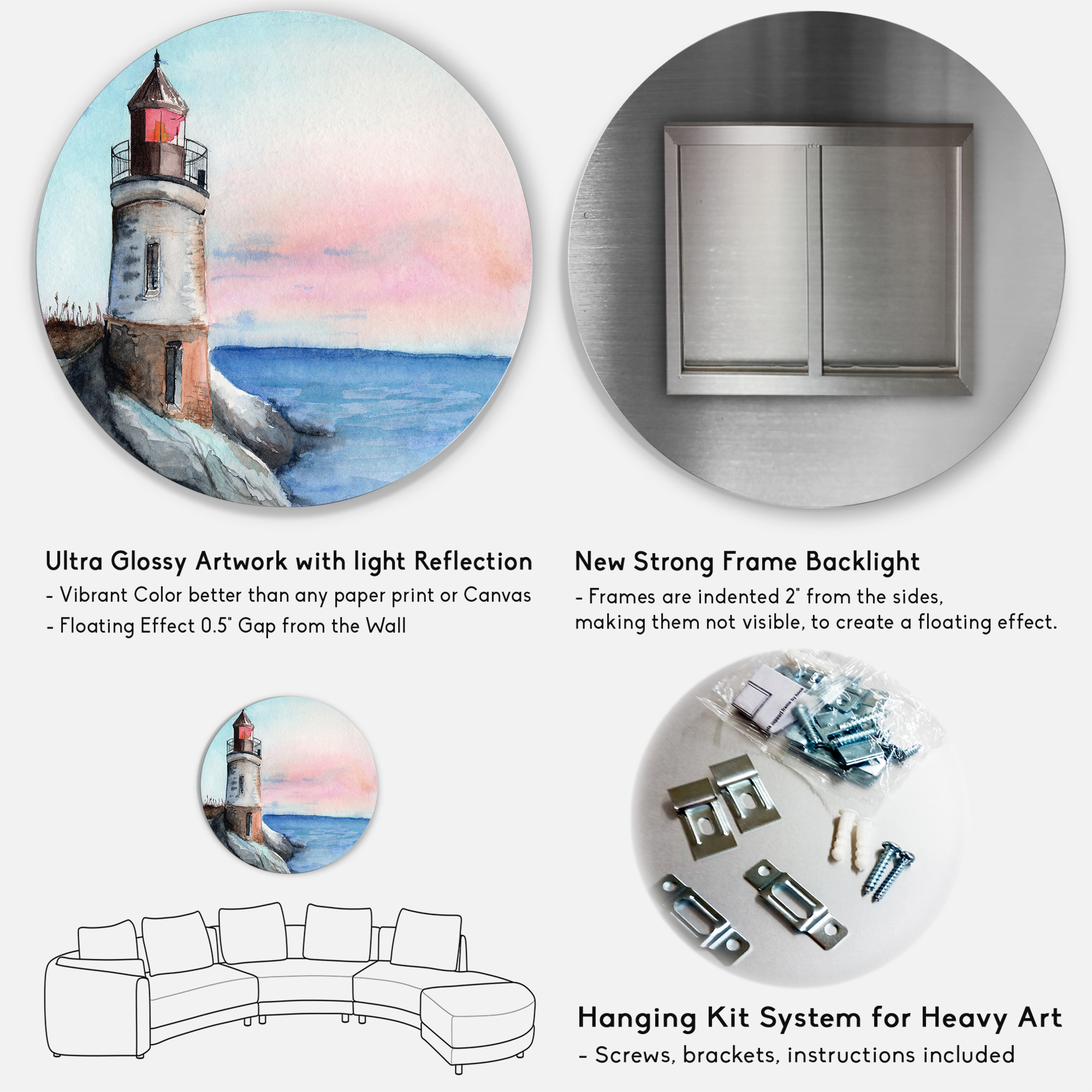 Designart 'A Lighthouse On A Rock Shore At Dawn' Nautical & Coastal Circle Metal Wall Art 29x29 - Disc of 29