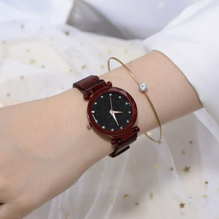 Gold Mesh Wrist Watch Women's Watch Fashion Prismatic Glass Scale Starry Sky Stainless Steel Bracelet Mesh Band Quartz Wrist Watch ()